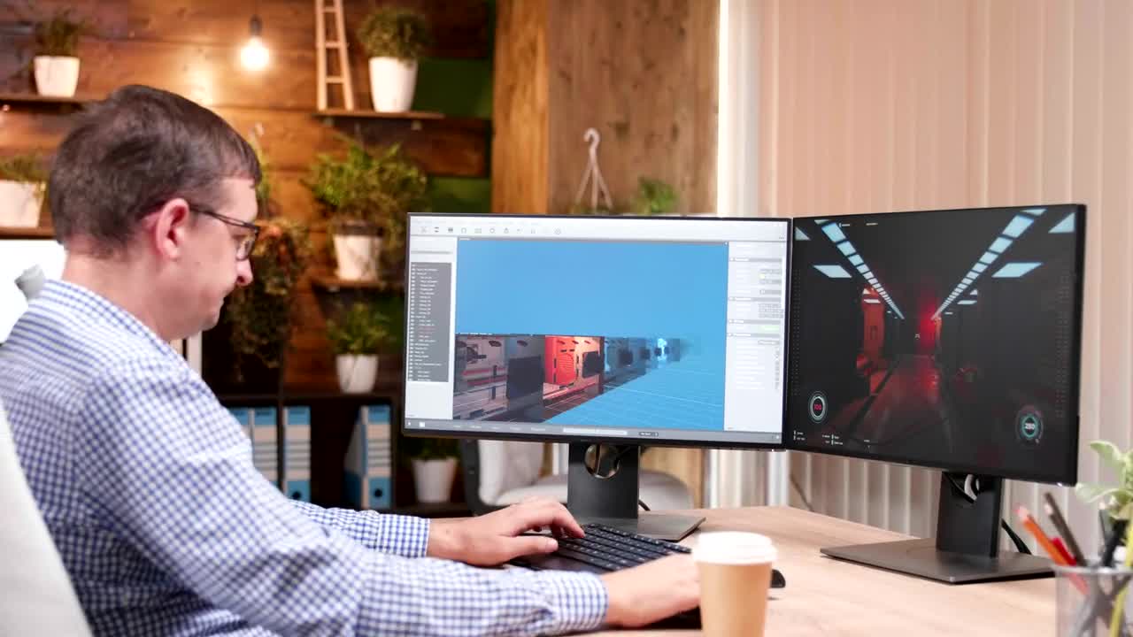 Stock Video Gaming Developer Works On D Graphics In Office Live Wallpaper For PC