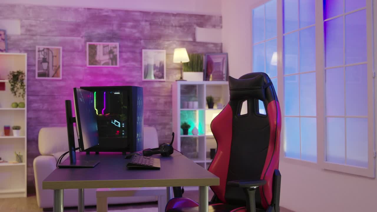 Stock Video Gaming Chair And Pc In Colorful Home Office Live Wallpaper For PC