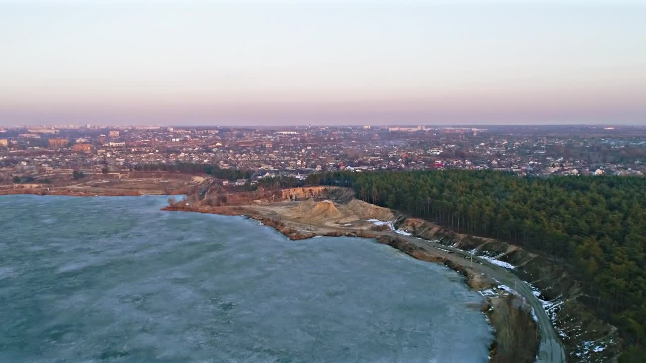 Stock Video Frozen Lake Next To A Big Town Live Wallpaper For PC