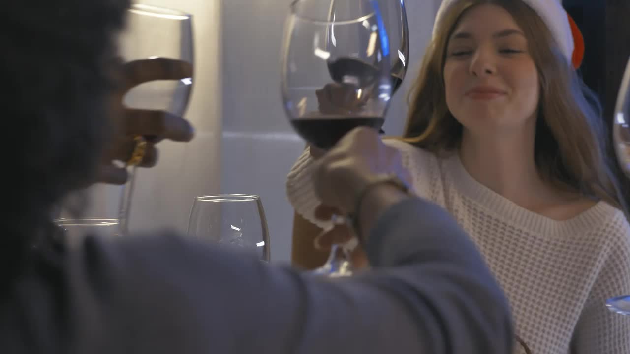 Stock Video Friends Toasting At Christmas Dinner Live Wallpaper For PC