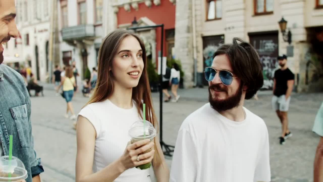 Stock Video Friends Taking A Walk In City Center Live Wallpaper For PC