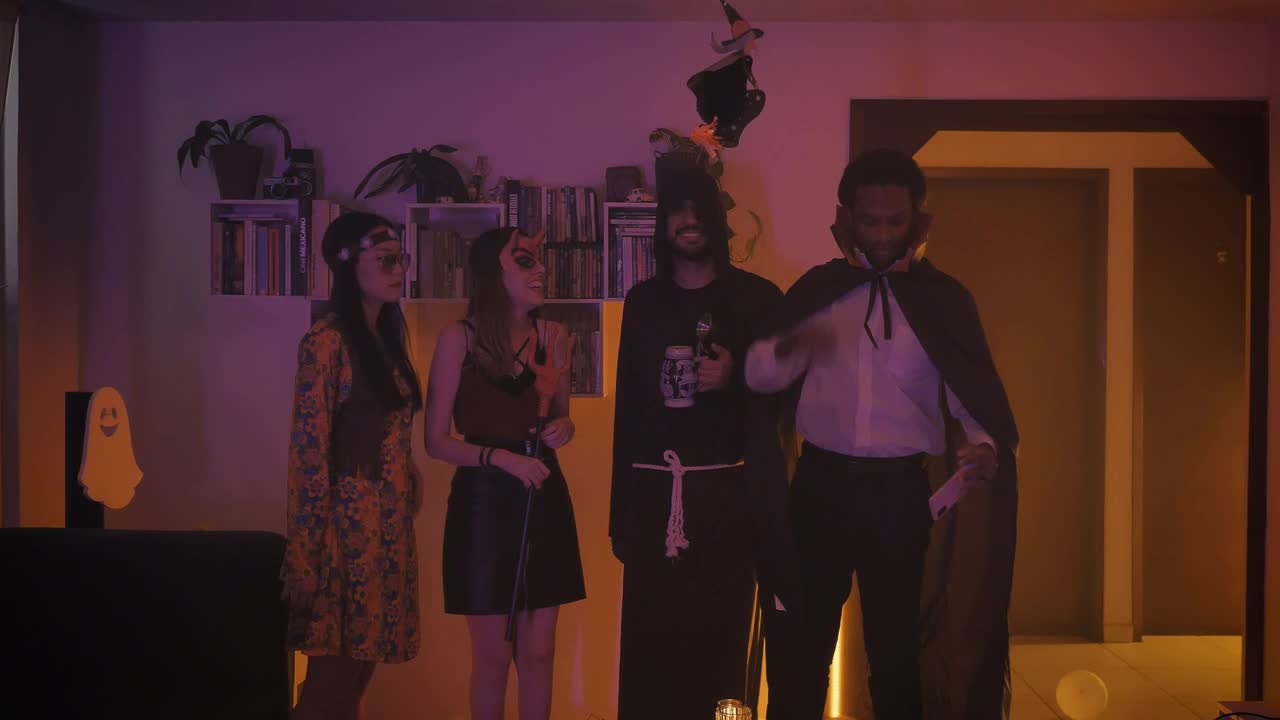 Stock Video Friends Taking A Selfie In Costume On Halloween Live Wallpaper For PC