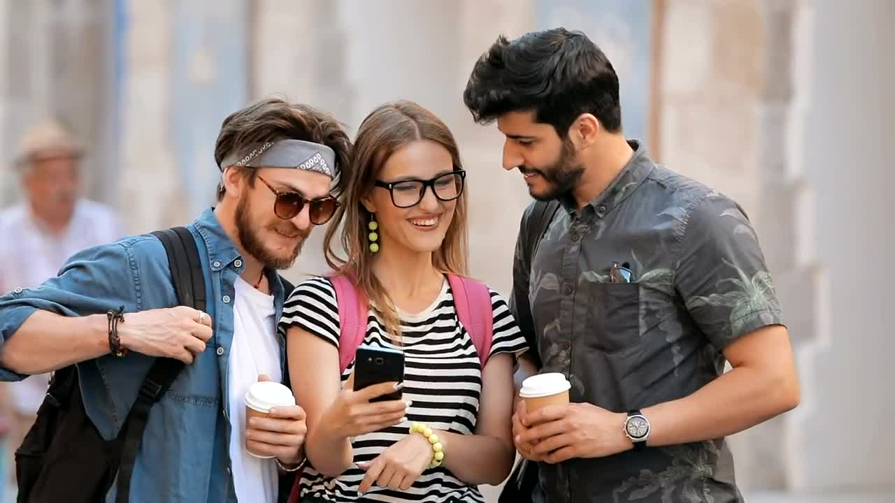 Stock Video Friends Smile At Selfies On Mobile Phone Live Wallpaper For PC