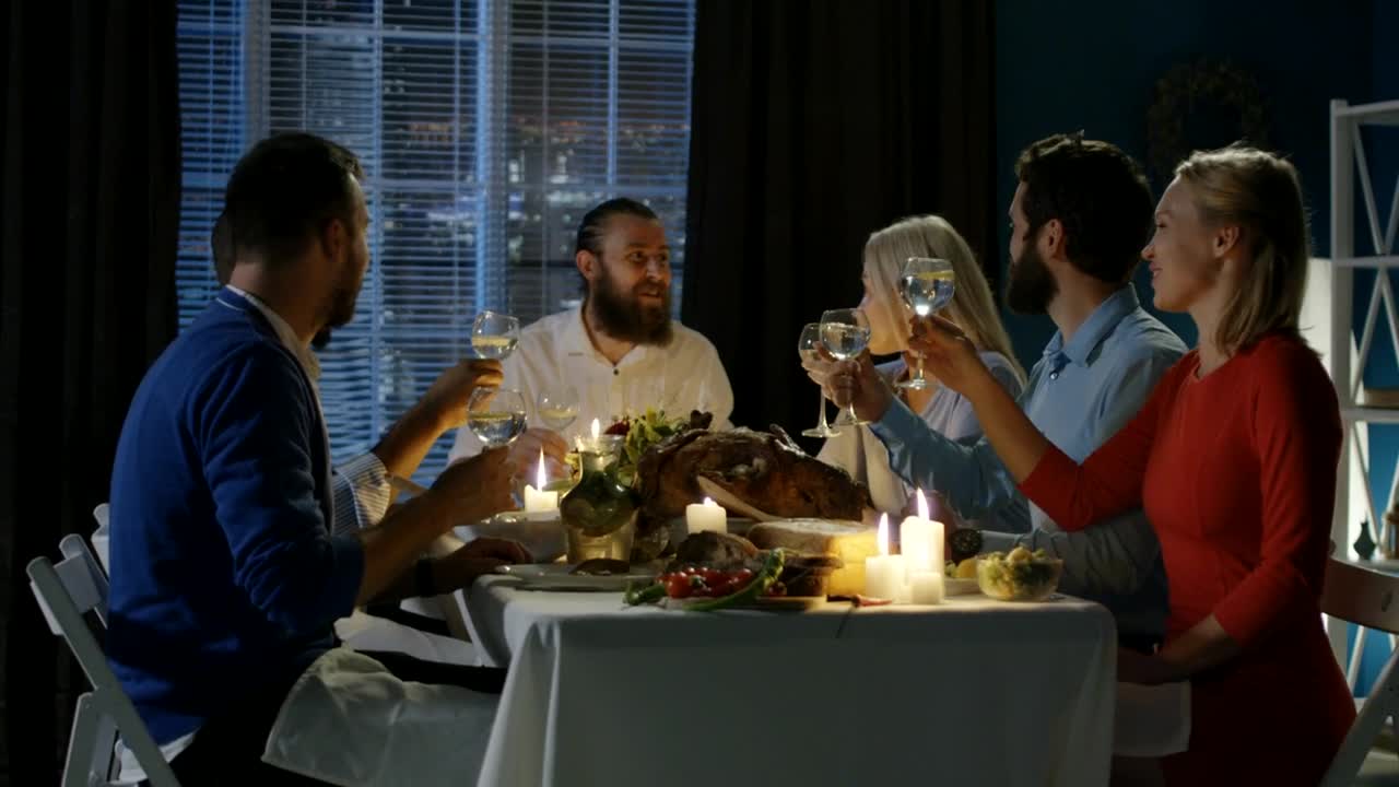 Stock Video Friends Making A Toast On Thanksgiving Dinner Live Wallpaper For PC