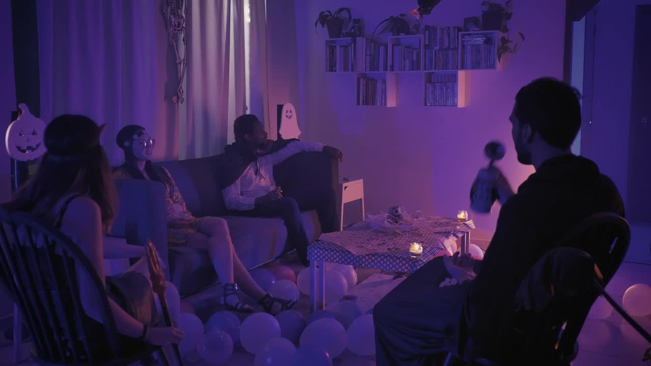 Stock Video Friends Laughing At A Halloween Party Live Wallpaper For PC