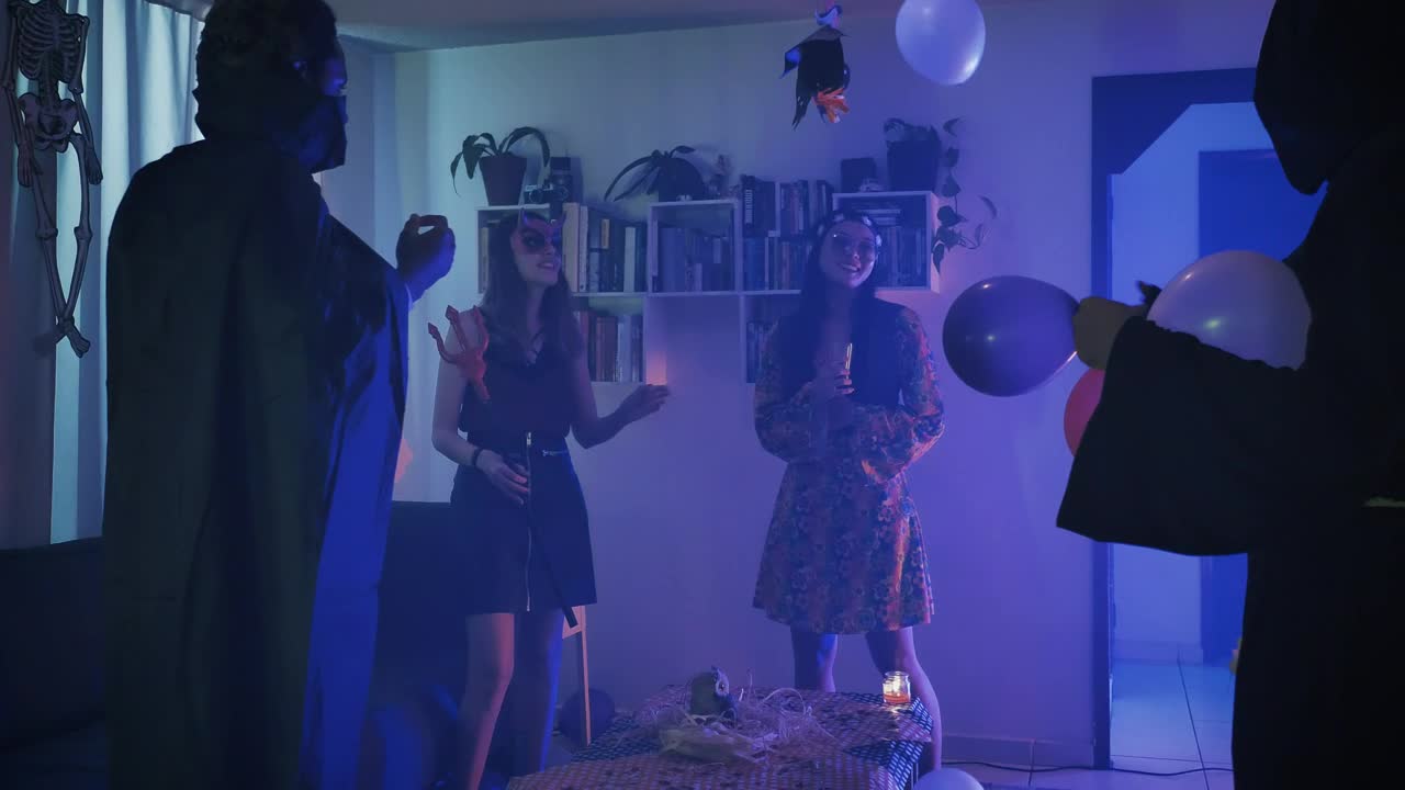 Stock Video Friends Laughing And Dancing At A Costume Party Live Wallpaper For PC