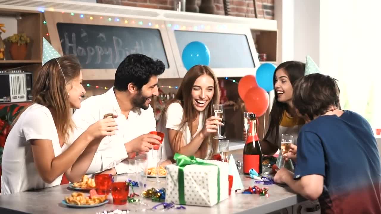Stock Video Friends Laugh Over Champaign At Birthday Party Live Wallpaper For PC