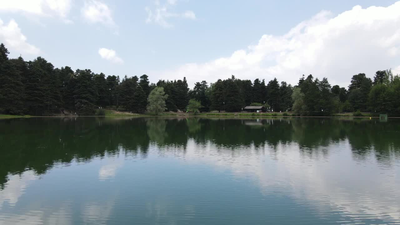 Stock Video Lake Reflecting A Green Landscape And The Sky Animated Wallpaper
