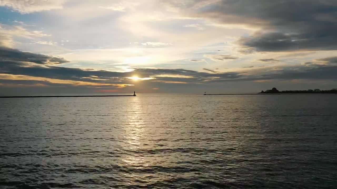 Stock Video Lake Michigan At Sunset Aerial Shot Animated Wallpaper