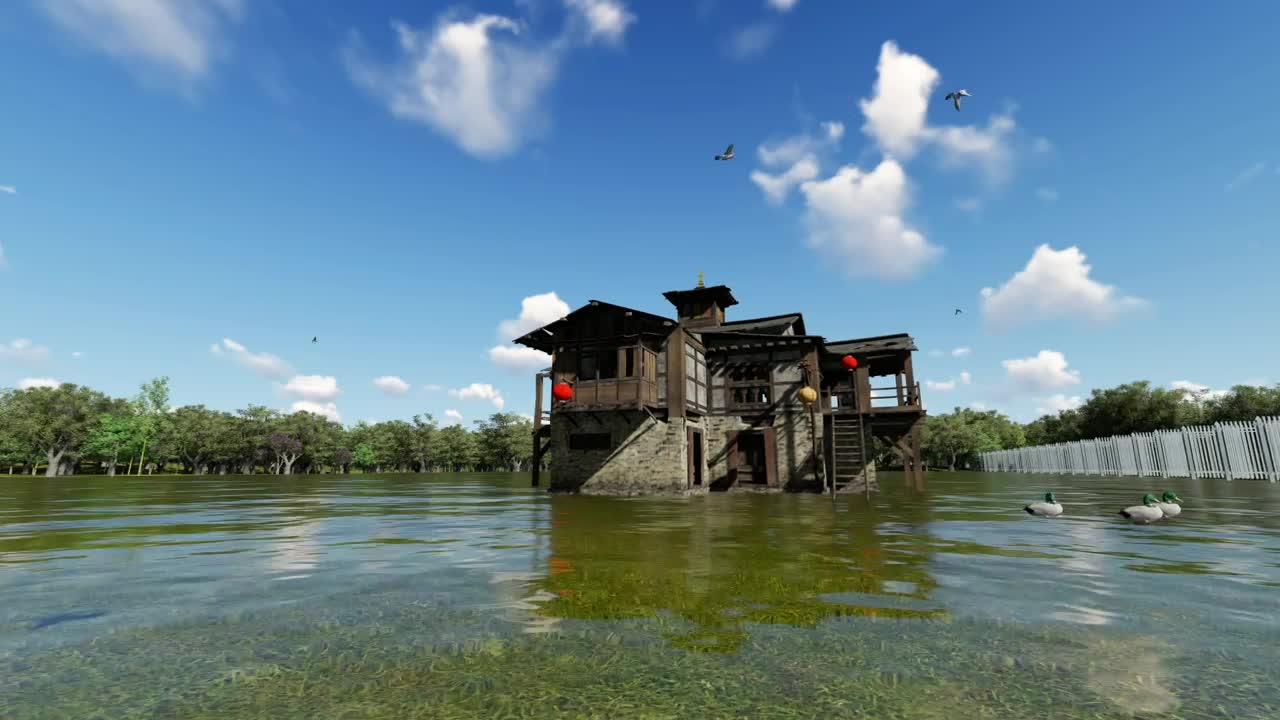 Stock Video Lake Cabin D Render Animated Wallpaper