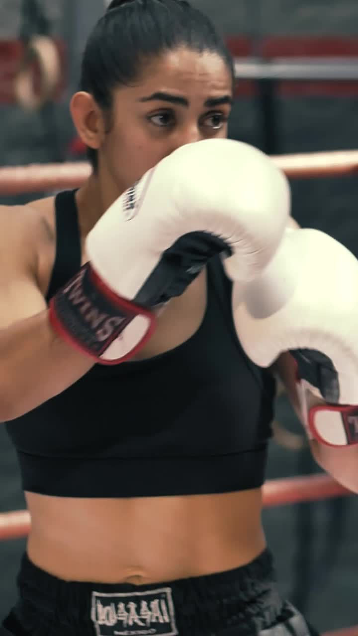 Stock Video Kickboxer Punching Her Coach Animated Wallpaper