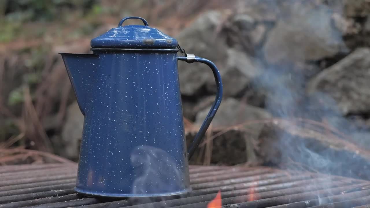 Stock Video Kettle Warming Up On The Campfire Animated Wallpaper
