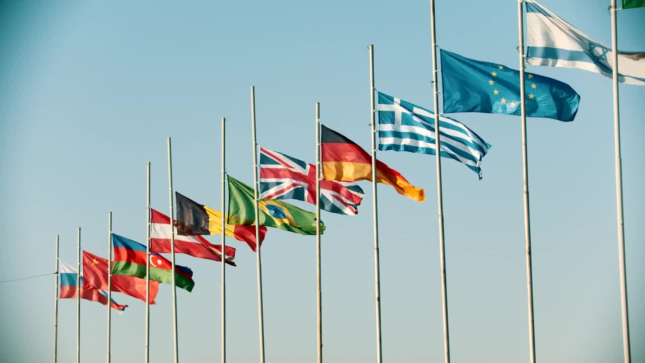 Stock Video International Flags Waving In The Wind Animated Wallpaper