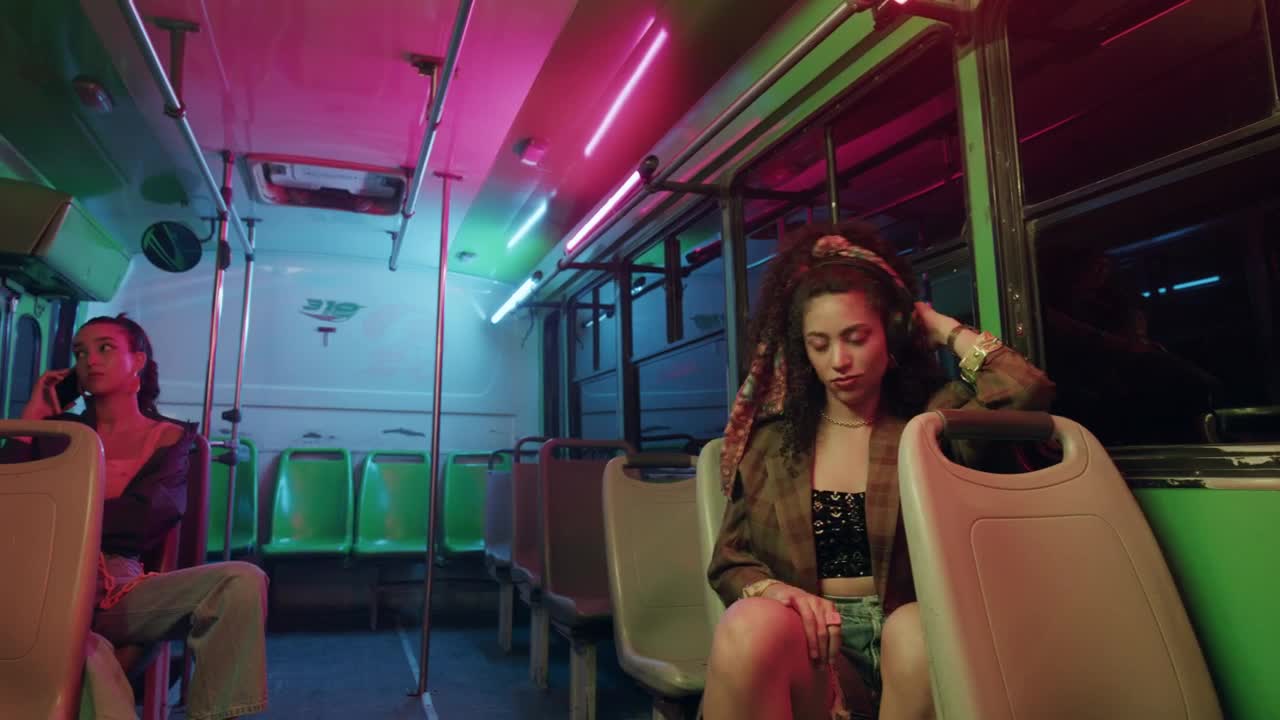 Stock Video Interior Of A Bus With A Few Young Passengers Animated Wallpaper