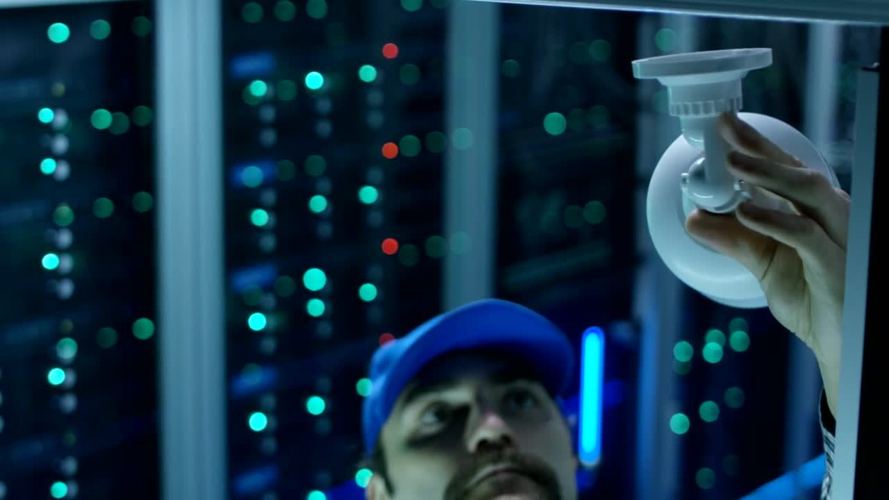 Stock Video Installing A Security Camera In Data Center Animated Wallpaper