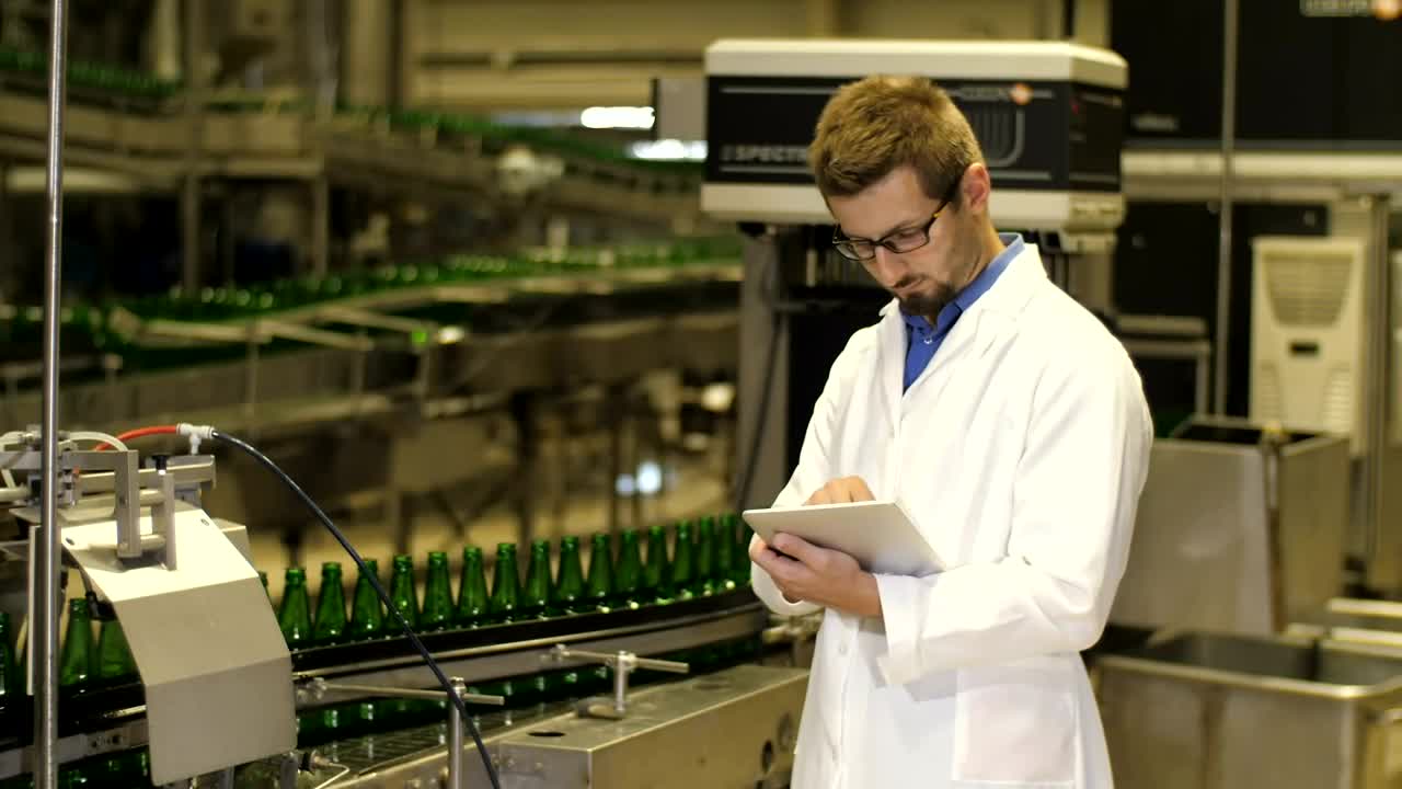 Stock Video Inspector Checking Production Of Beer Bottles Animated Wallpaper