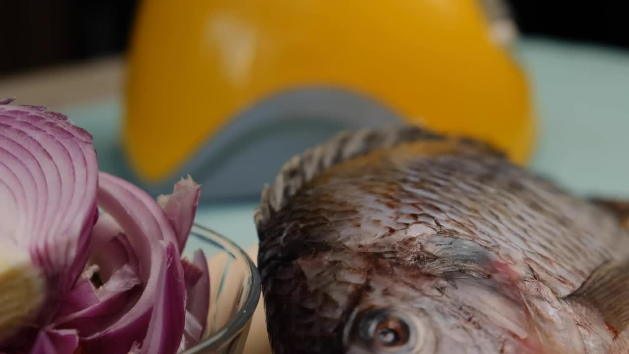 Stock Video Ingredients For A Dish With Fish Animated Wallpaper