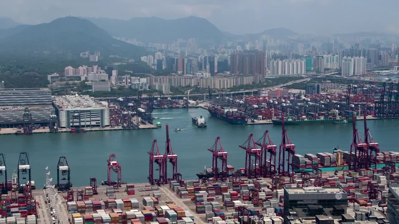 Stock Video Industrial Container Terminal In Hong Kong Animated Wallpaper