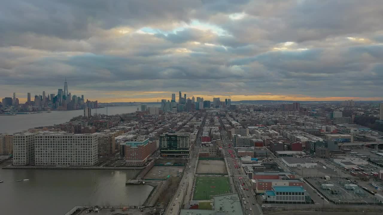 Stock Video Industrial Buildings With New York City Ahead Animated Wallpaper