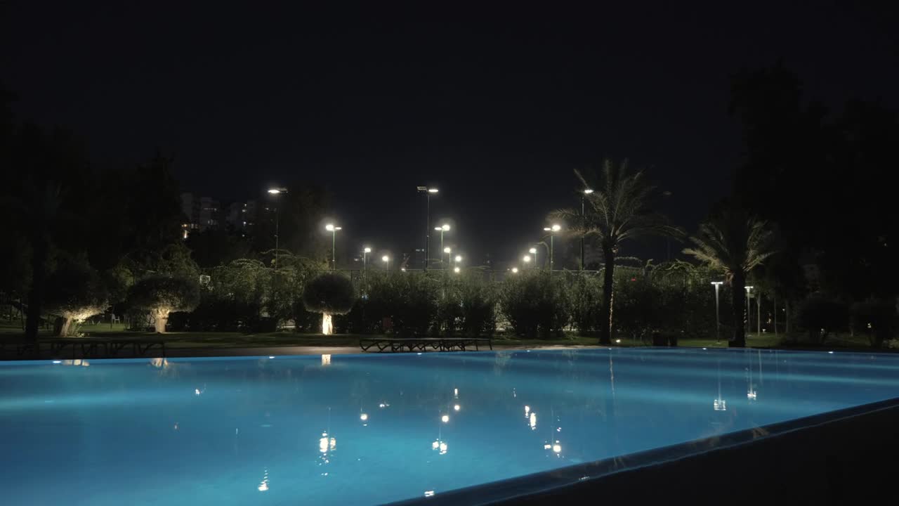 Stock Video Illuminated Hotel Pool At Night Animated Wallpaper