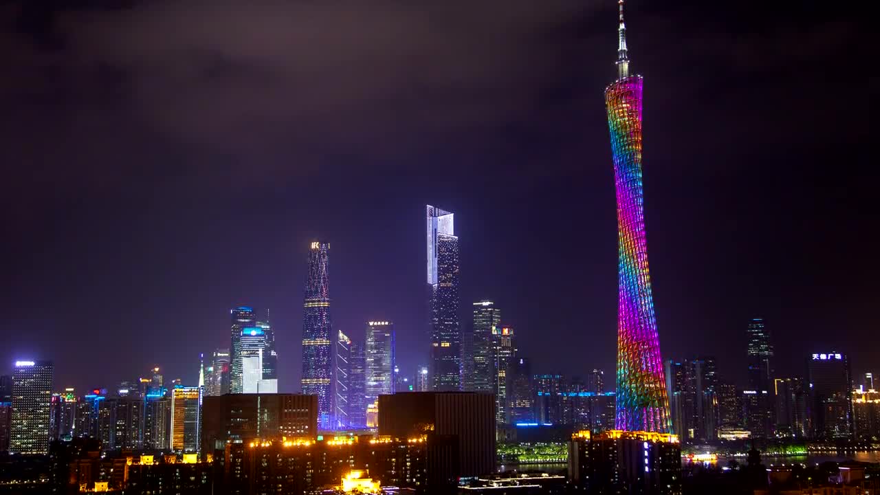 Stock Video Illuminated Guangzhou Tv Tower At Night Animated Wallpaper