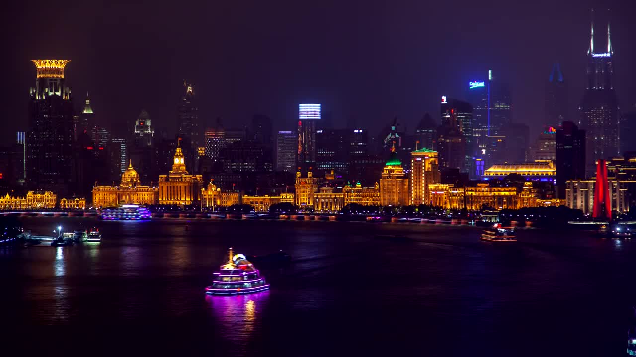 Stock Video Illuminated Ferries On The Shang Hai In River Animated Wallpaper