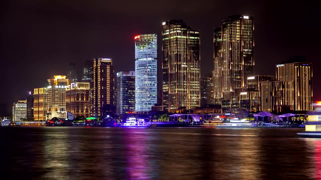 Stock Video Illuminated Chinese Boats In Shanghai Harbor Animated Wallpaper
