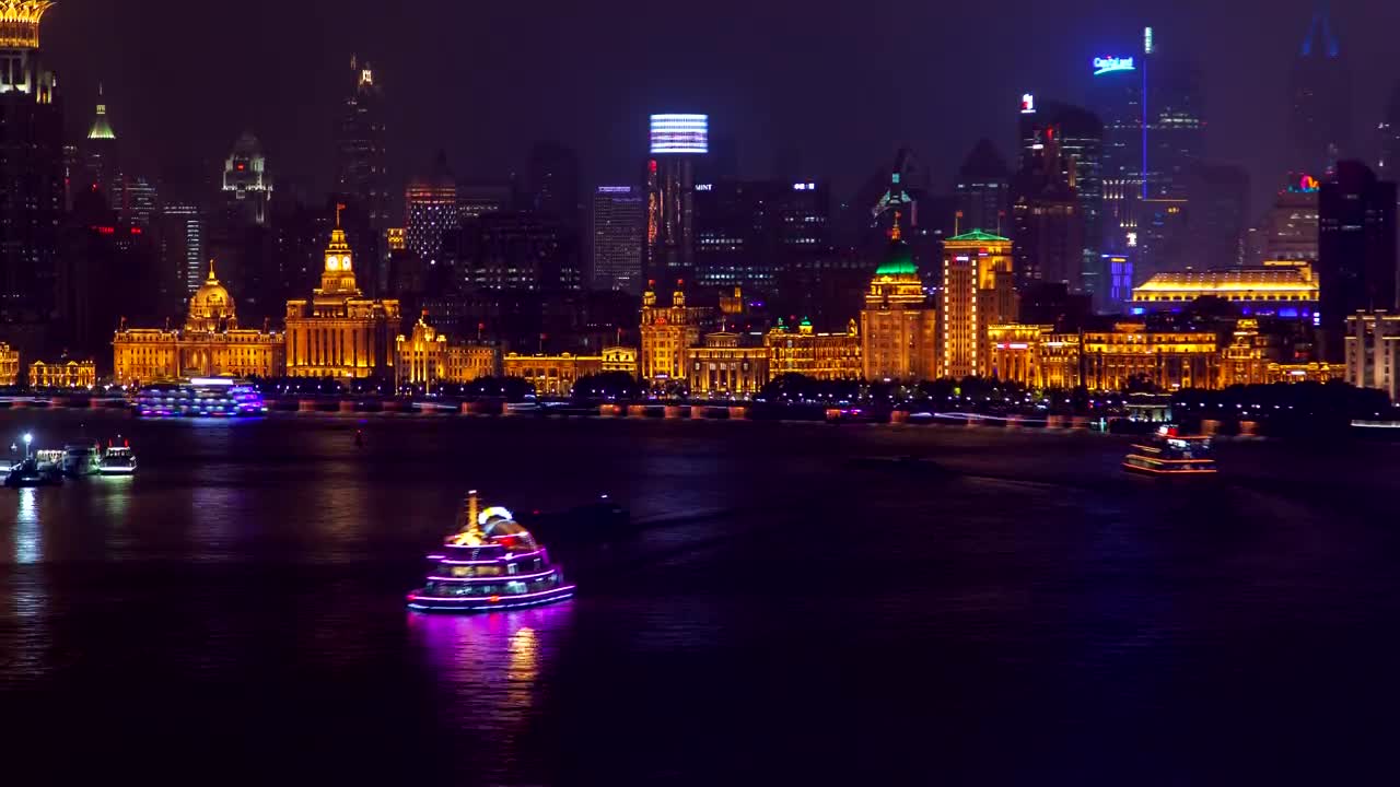 Stock Video Illuminated Buildings By The Shanghai River Animated Wallpaper