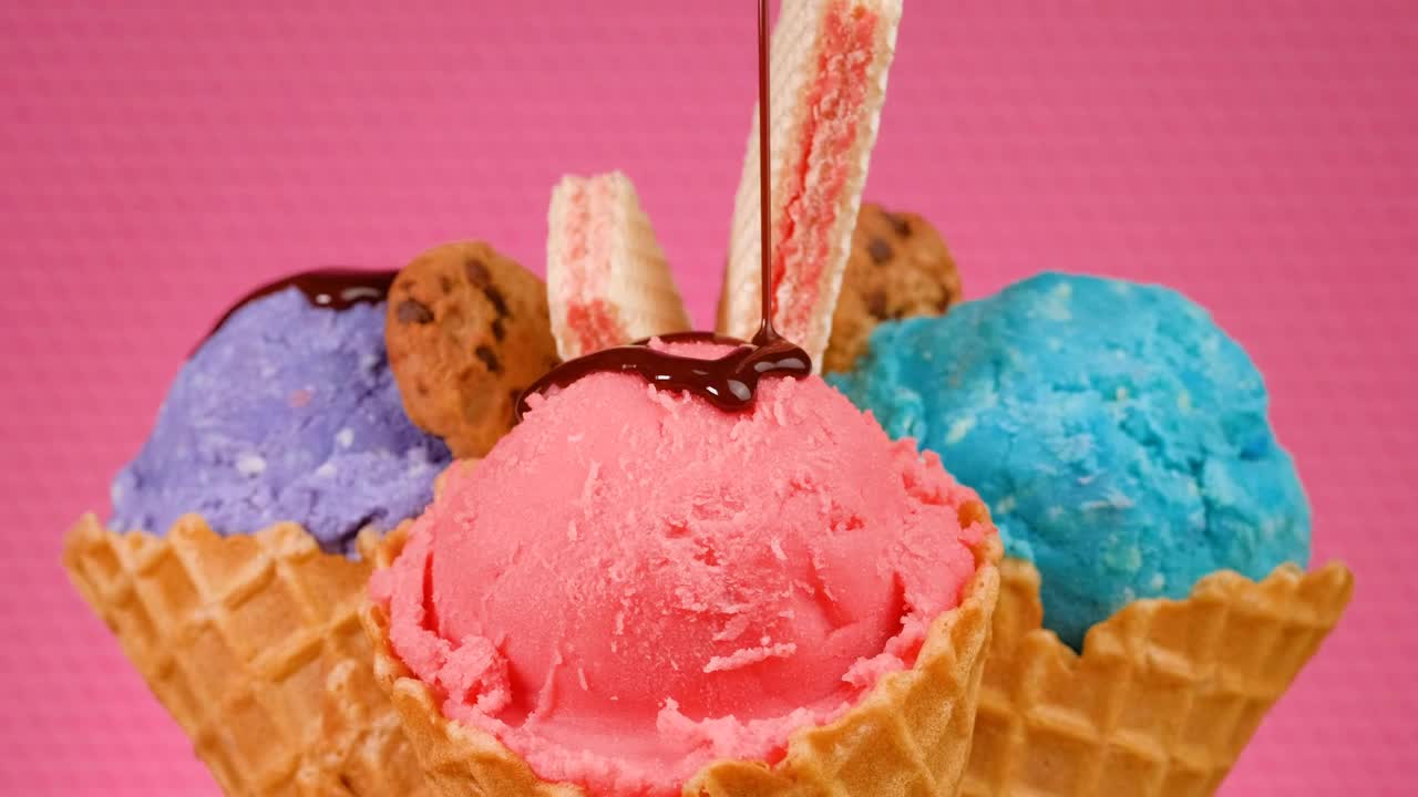 Stock Video Ice Cream With Chocolate Syrup Composition Animated Wallpaper