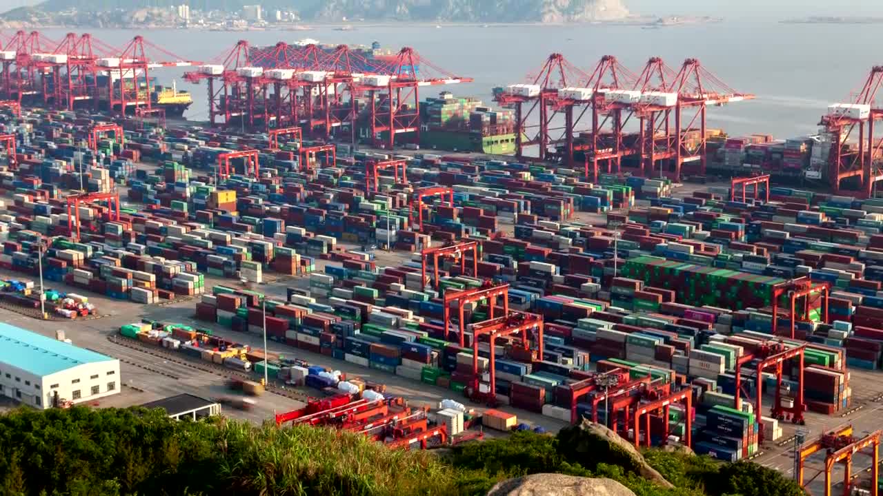 Stock Video Huge Container Area On A Shoreline Aerial Shot Animated Wallpaper