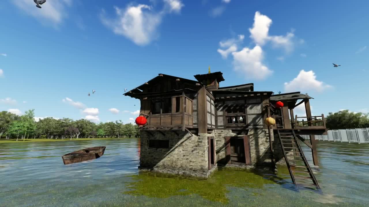 Stock Video House In The Middle Of A Lake Animated Wallpaper