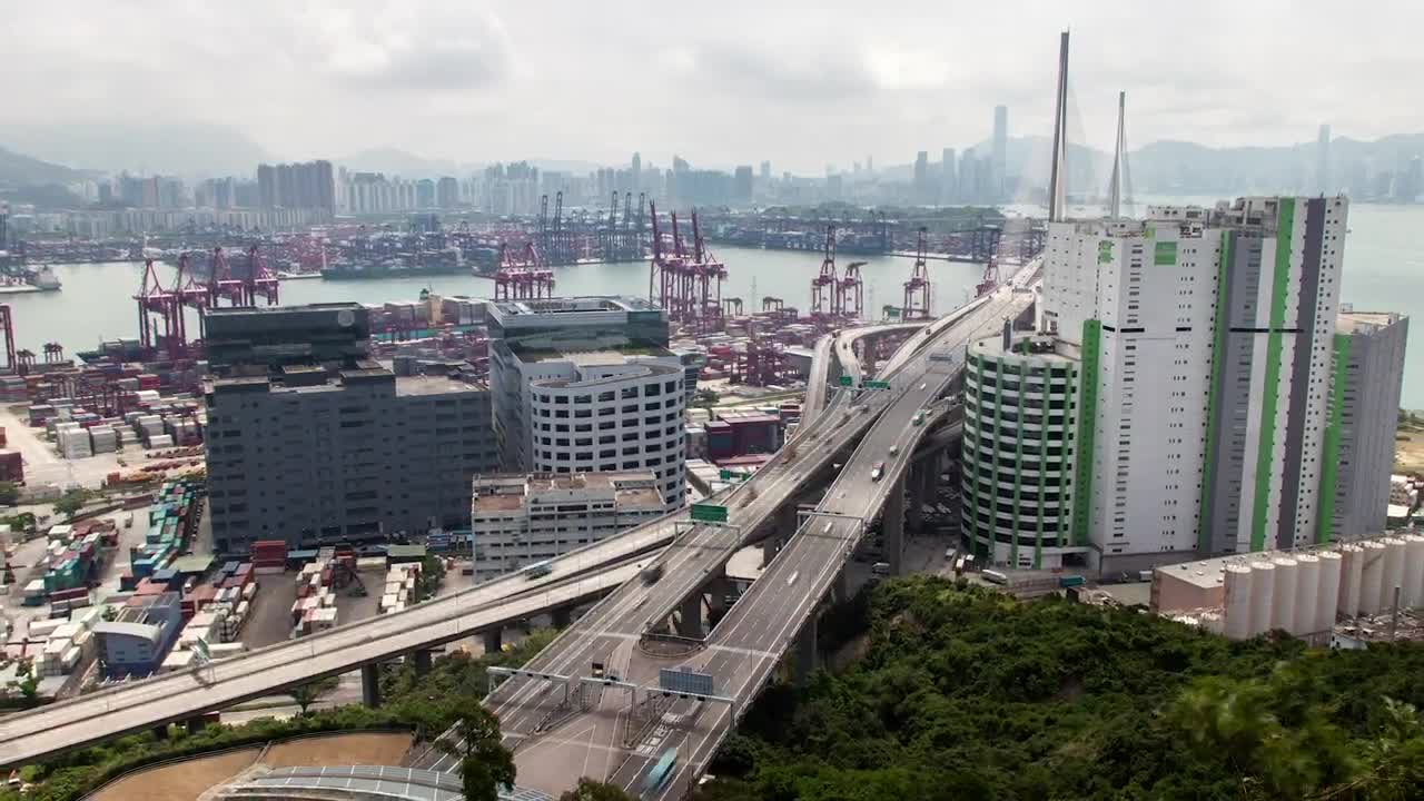 Stock Video Hong Kong Road Near The Industrial Port Animated Wallpaper