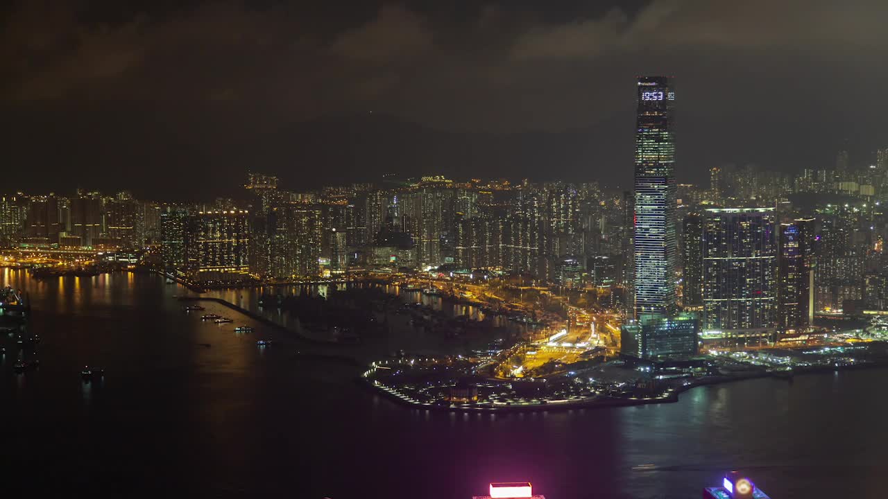 Stock Video Hong Kong Harbor And Cityscape At Night Animated Wallpaper