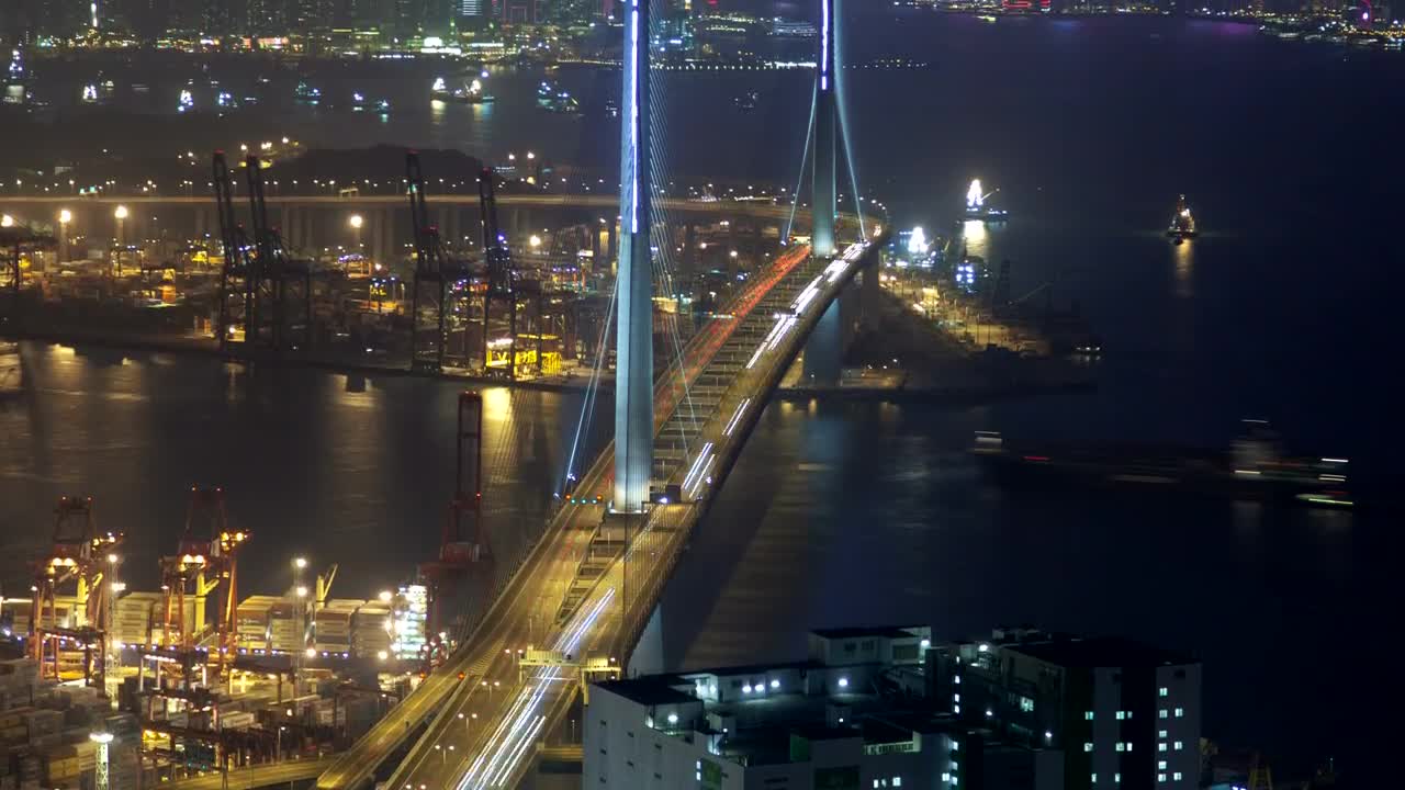 Stock Video Hong Kong Bay And Bridge Traffic At Night Animated Wallpaper