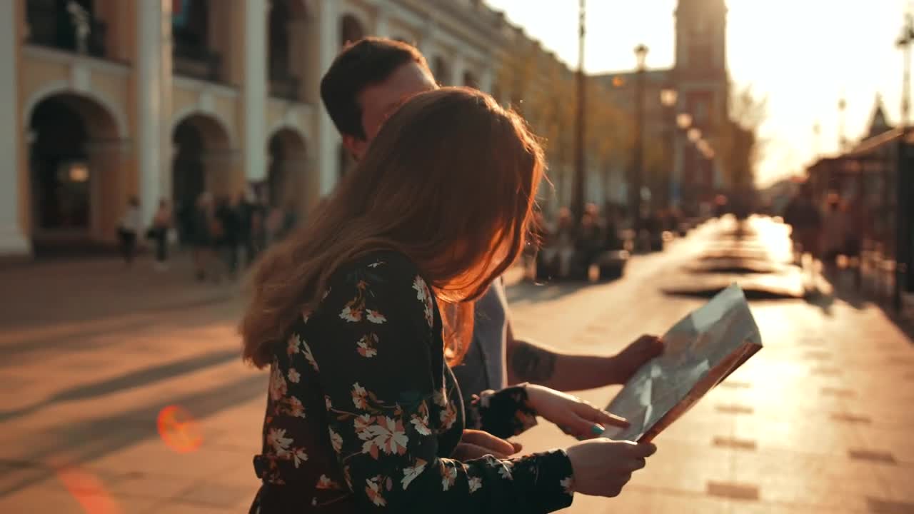 Stock Video Honeymoon Of A Couple Looking On A Map Animated Wallpaper