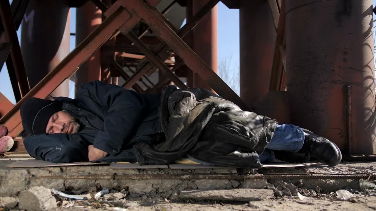 Stock Video Homeless Man Sleeping Outdoors Animated Wallpaper