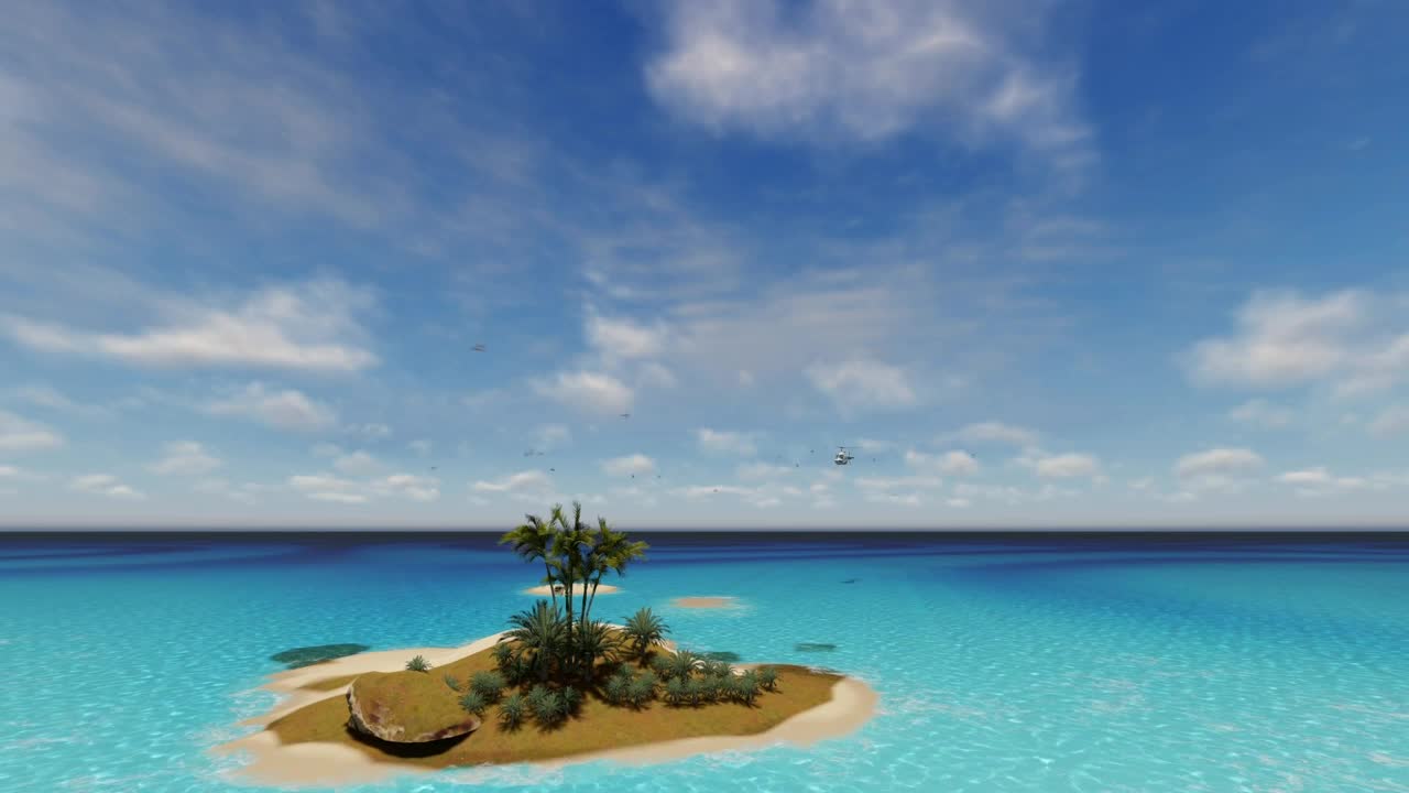 Stock Video Helicopter Flying Over A Small Island Animated Wallpaper