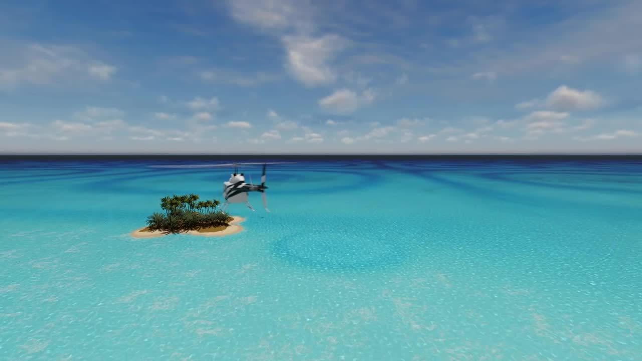Stock Video Helicopter Arriving To A Tropical Island Animated Wallpaper