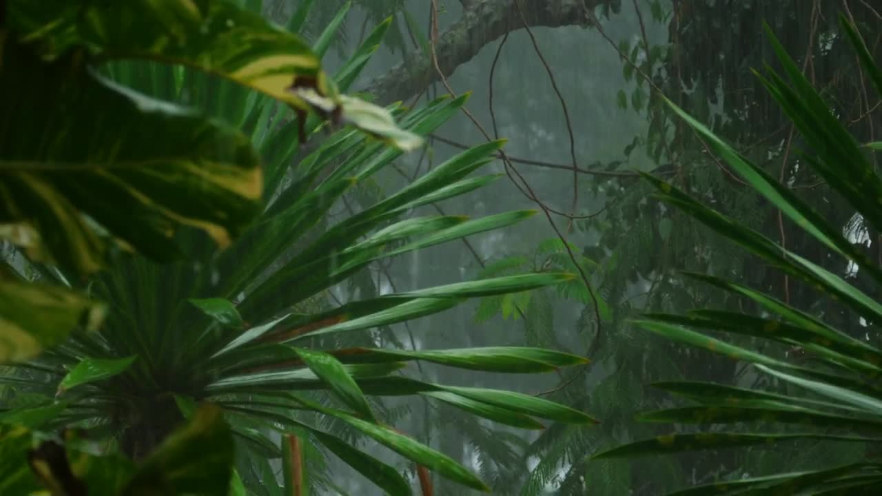 Stock Video Heavy Rain In The Tropical Forest Animated Wallpaper