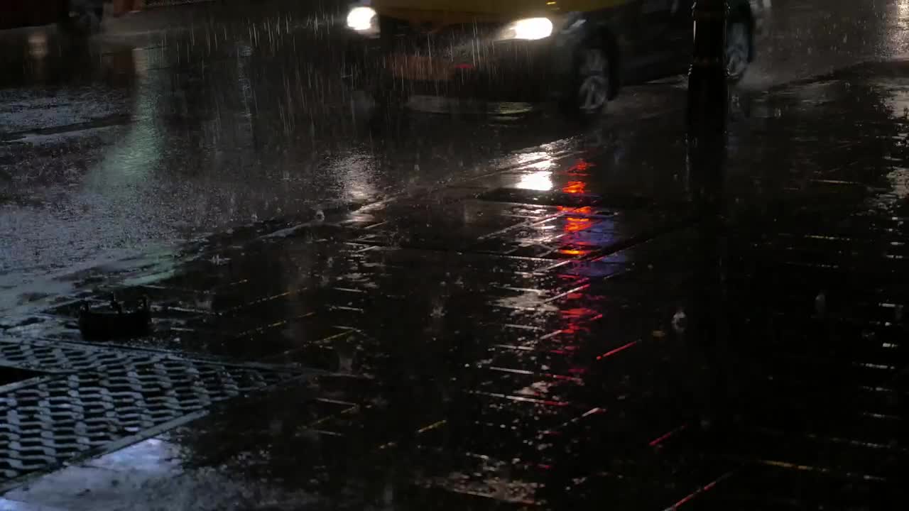 Stock Video Heavy Rain Falling On The Pavement Animated Wallpaper