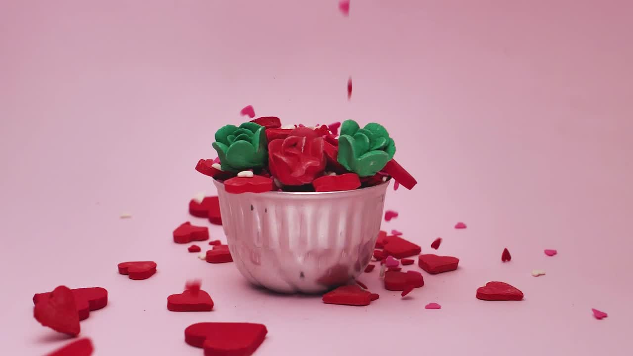 Stock Video Hearts And Roses Of Candy In Flower Pot Animated Wallpaper