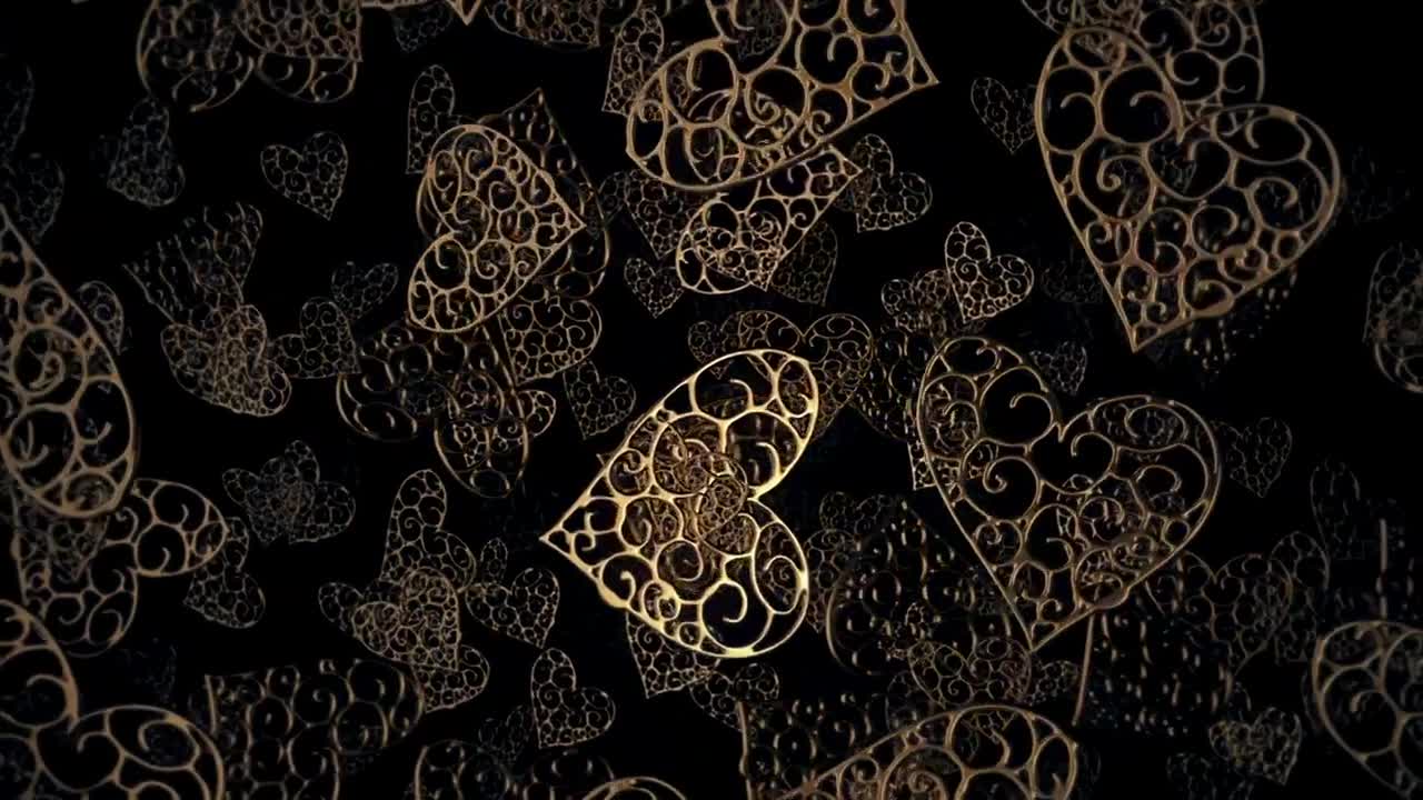Stock Video Heart Shaped Metal Figures Floating Animated Wallpaper
