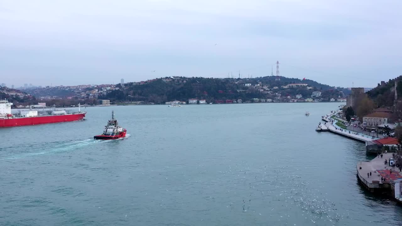 Stock Video Harbour Pilot Boat Following A Cargo Ship Animated Wallpaper