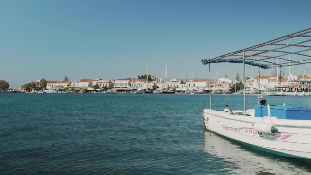 Stock Video Harbor Town With Boats On The Calm Sea Animated Wallpaper