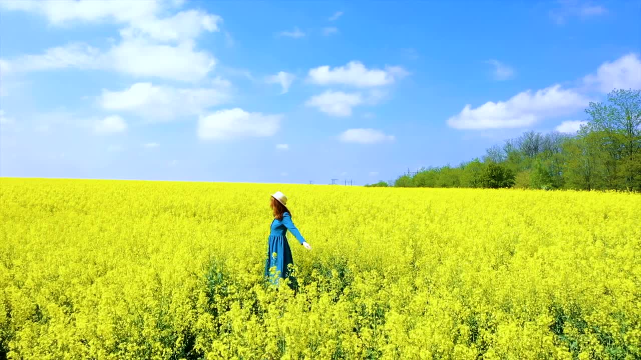 Stock Video Happy Woman Spinning On A Flower Field Animated Wallpaper