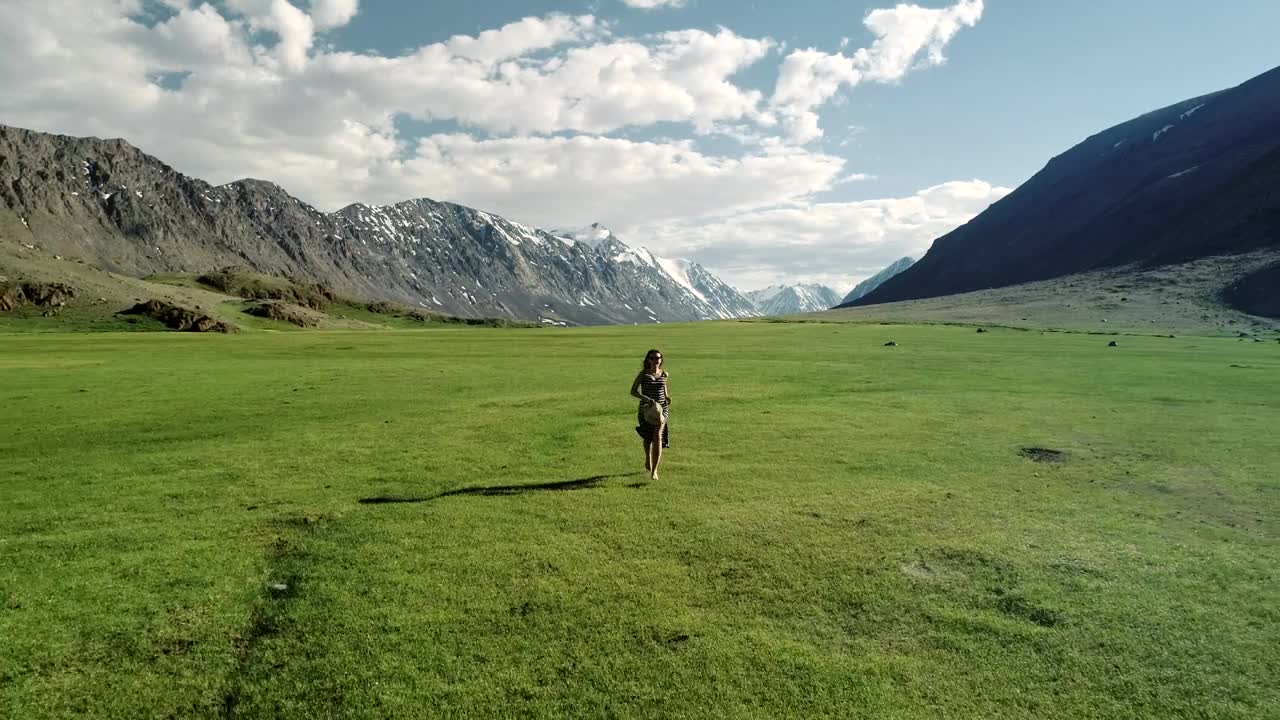 Stock Video Happy Woman Running On The Meadow Animated Wallpaper