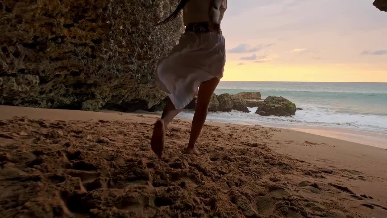 Stock Video Happy Woman In White Dress Runs To The Sea Animated Wallpaper