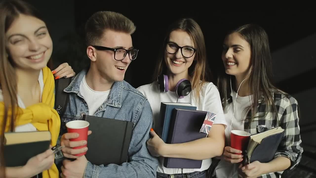 Stock Video Happy Smiling Students Promote College Education Animated Wallpaper