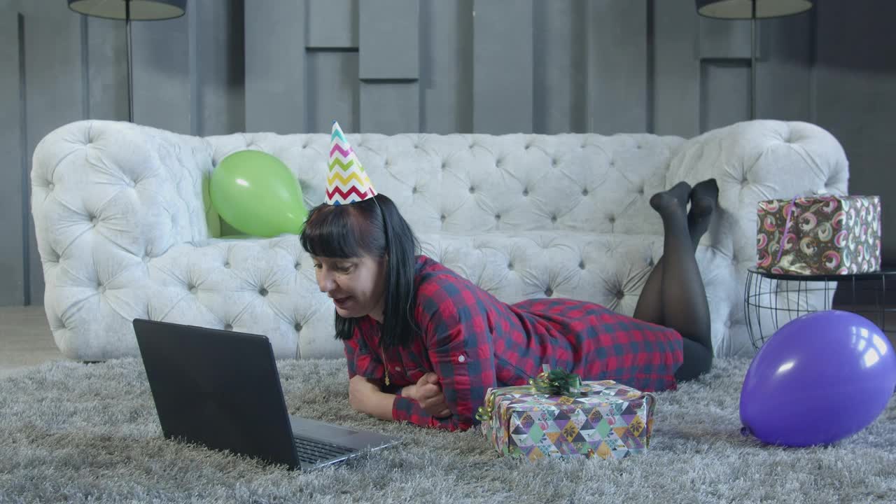 Stock Video Happy Lady Has A Computer Video Call Animated Wallpaper