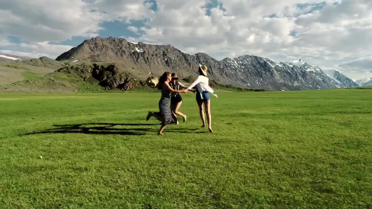 Stock Video Happy Friends Having Fun On The Meadow Animated Wallpaper